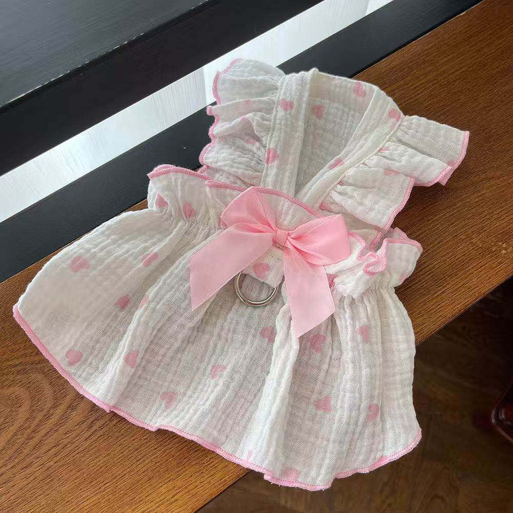 宠物连衣裙子背心用品衣服春夏狗狗猫咪泰迪比熊博美猫爱心全棉布