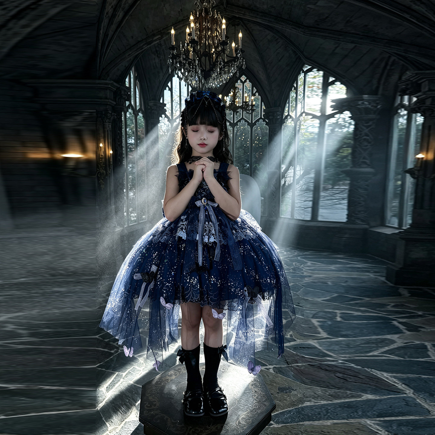 女童蓝色妖姬魔洛丽塔裙儿童表演连衣裙万圣节cospaly女孩生日裙