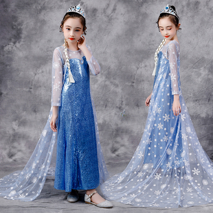 冰雪奇缘女童爱莎公主连衣裙秋季儿童艾沙生日cos演出服迪士尼正