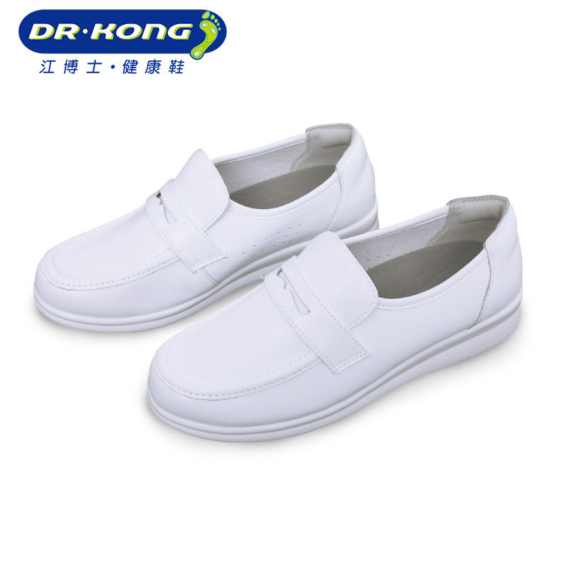江博士护士鞋女成人女鞋软底增高透气真皮白色平底厚底乐福鞋医生
