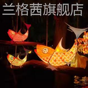 翘锦鲤金鱼发光定制花灯鲤卡通餐厅传统灯笼012996鱼灯非遗成品尾