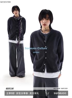 sameuoo散养文化加厚假两件毛衣开衫外搭女春秋慵懒风针织衫外套