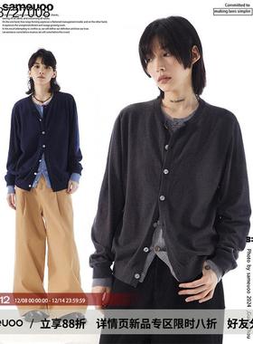 sameuoo散养文化假两件内搭灰色毛衣开衫女秋冬无性别针织衫外套