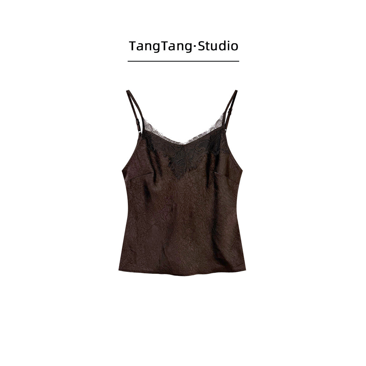 【TangTang·Studio】咖色蕾丝吊带高级气质女装气质上衣-122168图片