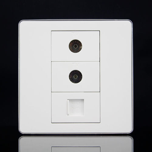 银边 RJ45网络+2个TV电视组合插座面板 电脑信息面板 网线插座