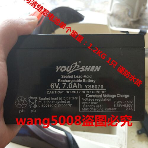 YOU SHEN蓄电池 6V7.0AH YS6070玩具车童车小孩子电动汽车用电瓶