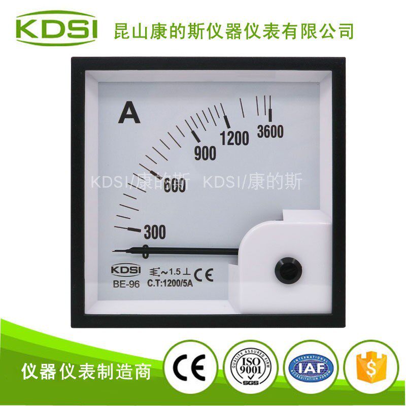 供应 方形指针式交流电流表BE-96 AC1200/5A 3倍过载显示