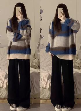 级秋感超好看小个奶fufC34MH797u慵懒风高条纹毛衣女春季2子025新