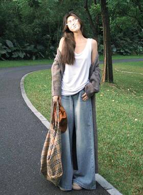 慵懒风季毛高级感灰色长款衣针织开衫外女秋冬202套4新CAM46534款