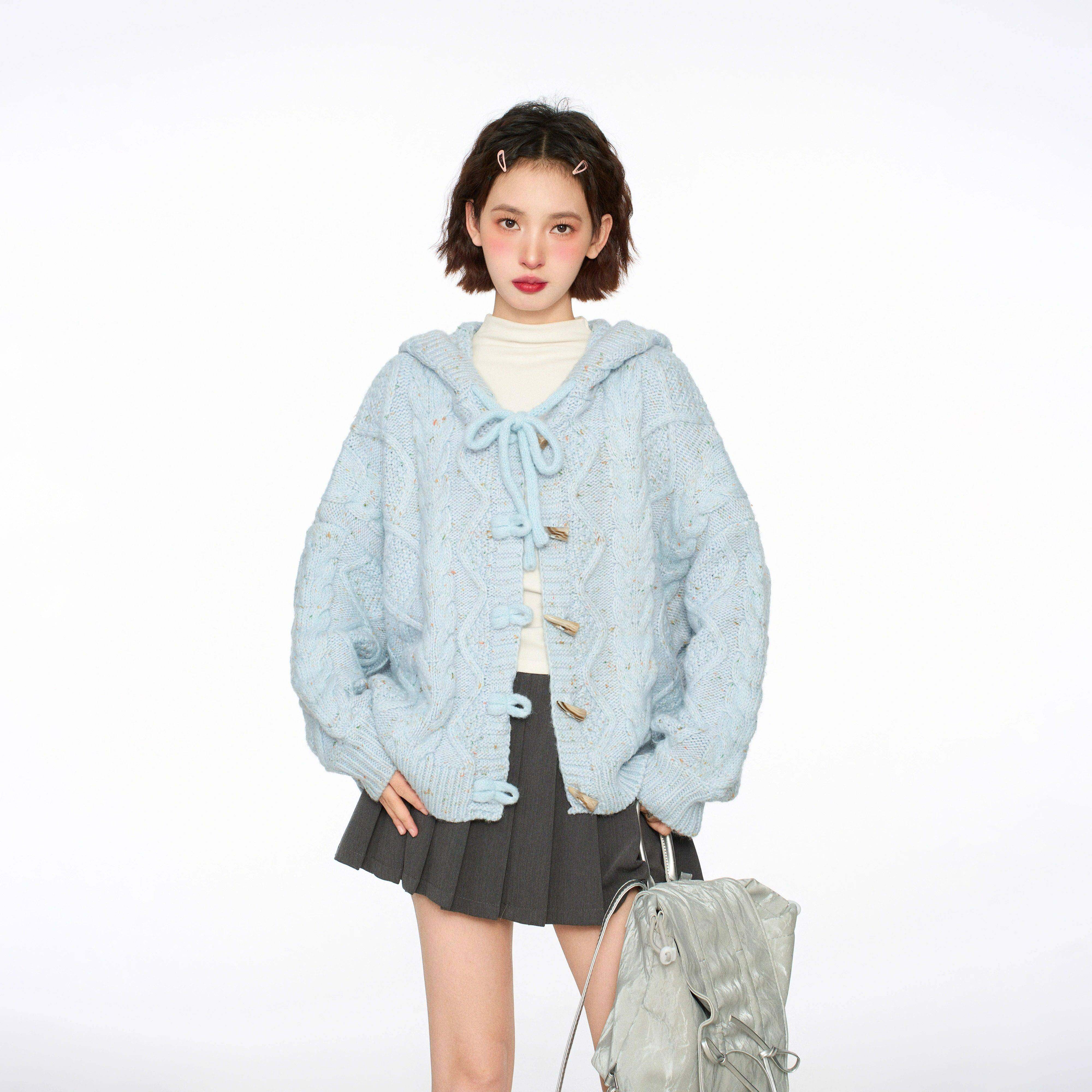 色连蓝帽麻花牛角扣毛衣外套加女春秋sdgfvdvg季厚懒慵风重工针织,个性定制/设计服务/DIY,毛衣加工定制,淘宝优惠券,粉丝福利购,淘宝优惠卷