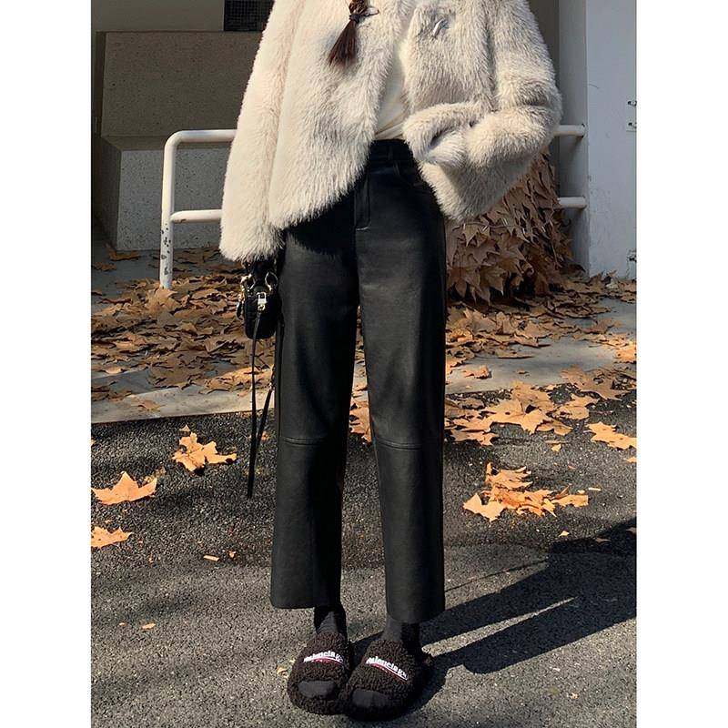 九直筒皮裤2分0真24秋季柔软仿小羊皮高腰休宽松显JKN瘦PU皮闲裤,个性定制/设计服务/DIY,礼服定制/加工,淘宝优惠券,粉丝福利购,淘宝优惠卷