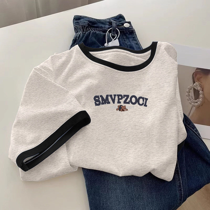 正肩短袖t恤女内搭纯棉打底衫2026夏季新款宽松显瘦时尚减龄上衣