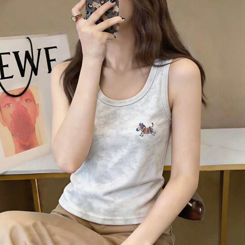 棉质扎染吊带背心女夏季内搭外穿打底衫宽肩带无袖短款修身上衣潮
