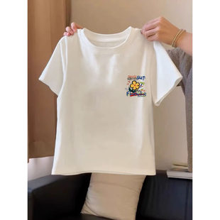 白色圆领短袖t恤内搭女纯棉简约休闲显瘦小个子短款上衣服春夏款