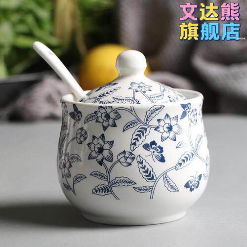 陶瓷调料调味罐家用调味瓶罐厨房轻奢盐味精盒盐罐带盖子子耐高温