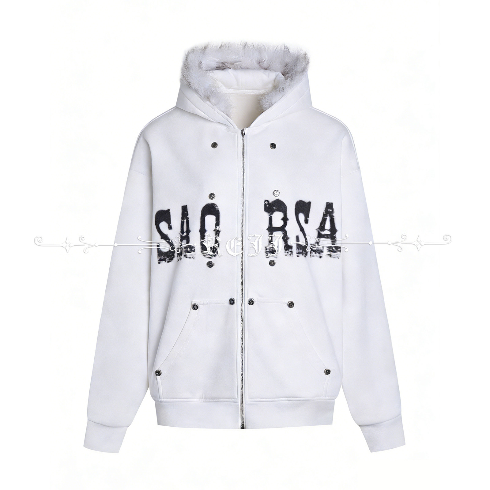 Rejj[王橹杰同款]云朵触感铆钉帽衫宽松短款重磅卫衣_SAORSA系列