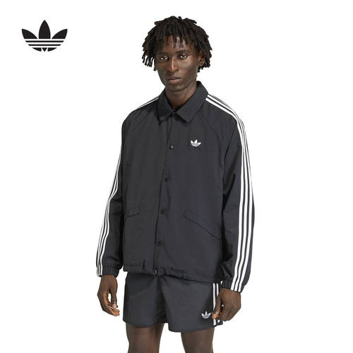 Adidas阿迪达斯三叶草男子经典三条纹翻领宽松运动梭织外套KE3598