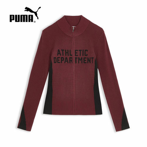 PUMA彪马修身复古深蓝色长袖运动外套女款秋季针织夹克 639716-14