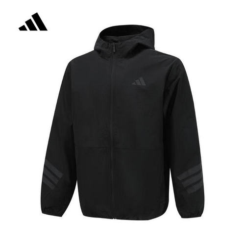 adidas阿迪达斯速干连帽薄款外套春男户外跑步训练梭织夹克JD4942