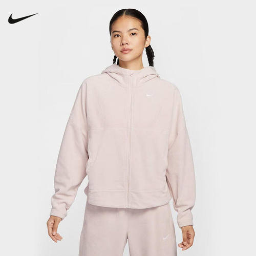 Nike耐克女子摇粒绒外套冬新款加绒保暖连帽衫粉色夹克HV3699-667