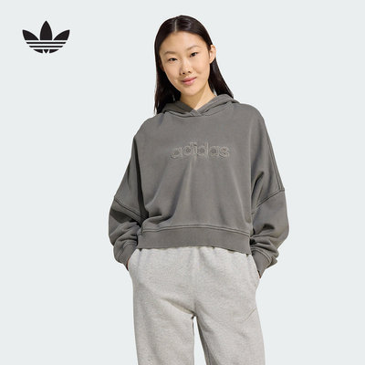 adidas阿迪达斯新款三叶草冬季短款运动套头衫女连帽卫衣 JW7296