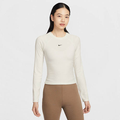 NIKE耐克女子紧身长袖罗纹上衣26春刺绣小勾修身针织衫IF0237-133