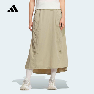 adidas阿迪达斯户外凉感宽松运动长裙26夏女旅行休闲半身裙KD4418