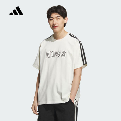 adidas阿迪达斯男棉运动休闲短袖三条纹T恤宽松透气秋 KB9135