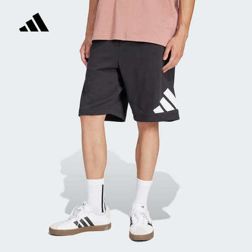 adidas阿迪达斯大号adidas运动徽标五分裤宽松夏男针织短裤JE8956