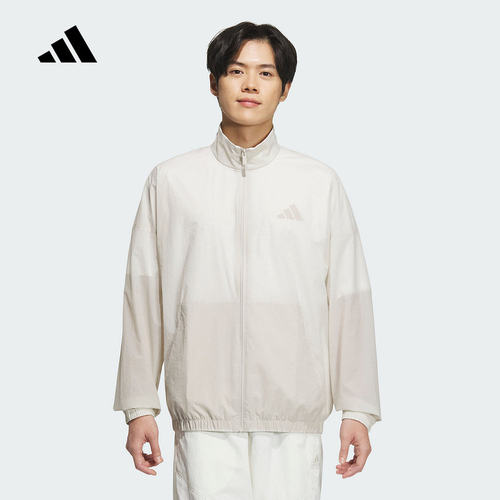 阿迪达斯夏新款男子梭织拒水防泼运动休闲夹克外套宽松JZ8408