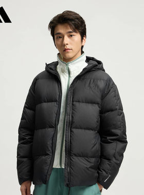 adidas阿迪达斯保暖连帽外套秋男黑色短款鸭绒羽绒服KC2478