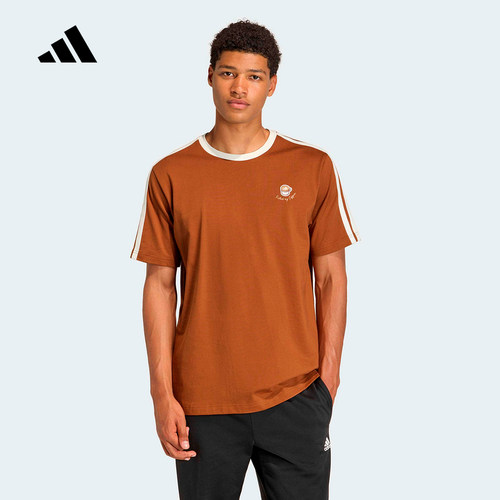 adidas阿迪达斯三条纹舒适棉质针织T恤2026夏男休闲短袖 JZ5070
