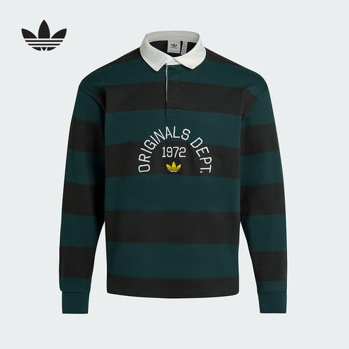 adidas阿迪达斯三叶草条纹宽松舒适上衣男刺绣长袖POLO衫KF5068