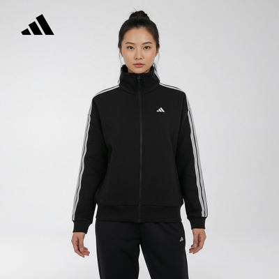 adidas阿迪达斯三条纹户外简约运动健身外套26春女针织夹克KW0654