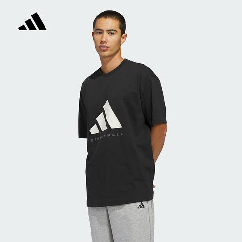adidas阿迪达斯篮球风大号半截袖春男女棉质打底衫短袖T恤 KB7560