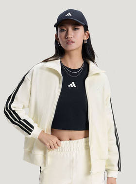 adidas阿迪达斯纯棉提花三条纹休闲外套2026春女立领夹克 KS2816