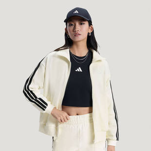 adidas阿迪达斯纯棉提花三条纹休闲外套2026春女立领夹克 KS2816