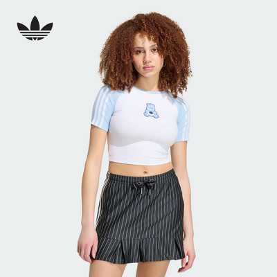 adidas阿迪达斯三叶草秋女联名款短款印花修身休闲短袖T恤 KR9634