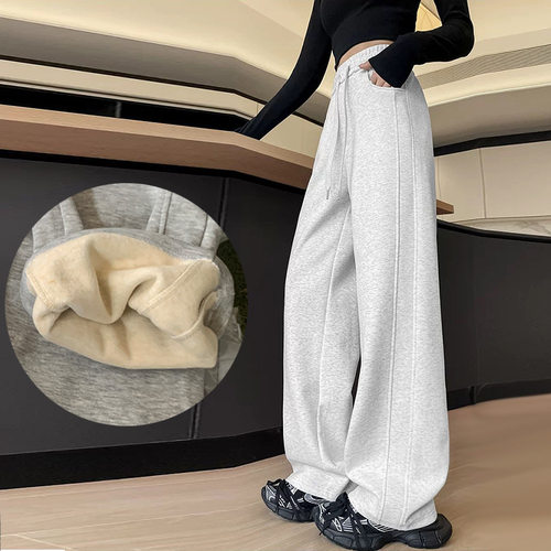 羊毛蚕丝加绒保暖窄款阔腿裤