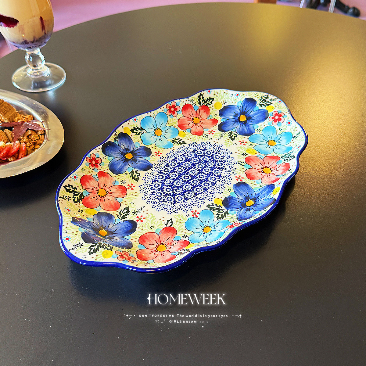 HOMEWEEK·高级盘 手绘波兰釉下彩超大盘子椭圆盘鱼盘西餐盘盘子