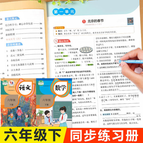 六年级下册 同步练习册语文数学英语人教版北师 大 版 6年级下同步训练试卷测试卷全套书教材53天天练语数英课本笔记黄冈随堂练