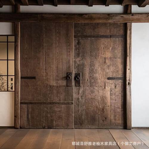 寂风开老榆木双门实木复古别自侘建房庭院入户门家墅用仿古门窗