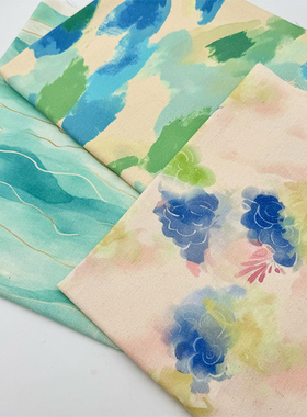 水蓝色水彩风桌布布艺加密棉麻布料长方形餐桌布茶几布ins印花布