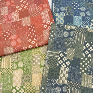 日系几何花卉拼布印花布桌布布艺加密棉麻布料长方形餐桌布装饰布