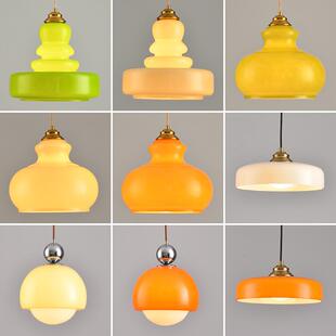 北欧中古吊灯奶油风玻璃灯现代简约卧室床头灯复古餐厅吧台小吊灯