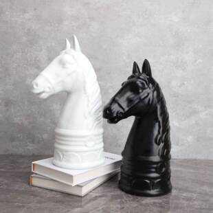 简约现代树脂黑白马头雕塑摆件样板房售楼部客厅电视柜家居装饰品