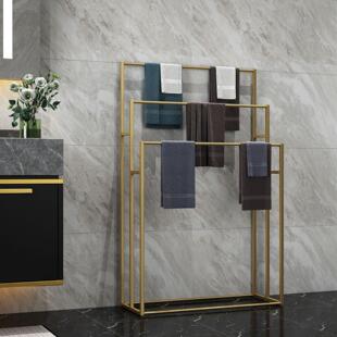 北欧免打孔浴室收纳毛巾架落地置物架卫生间浴巾架抹布挂架