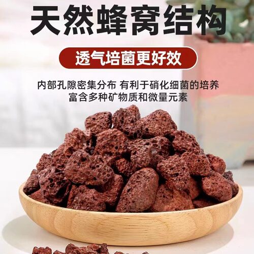 红色火山石鱼缸污水处理水族装饰园林造景多肉铺面可用火山石颗粒