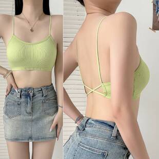 聚拢裹胸抹胸式 交叉美背内衣女薄款 吊带小背心文胸少女 夏季 新款