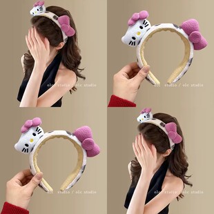 豹纹Kitty甜美可爱毛绒发箍女蝴蝶结2026新款洗脸少女高颜头饰ZF